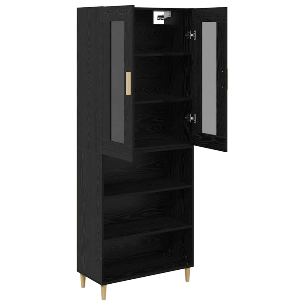 Produktbild för Skåp Svart Ek 69,5 x 34 x 180 cm Konstruerat trä och glas