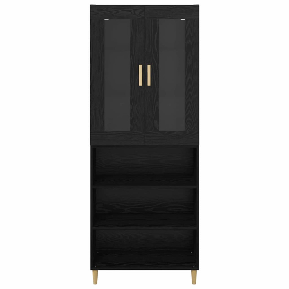 Produktbild för Skåp Svart Ek 69,5 x 34 x 180 cm Konstruerat trä och glas