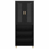 Produktbild för Skåp Svart Ek 69,5 x 34 x 180 cm Konstruerat trä och glas