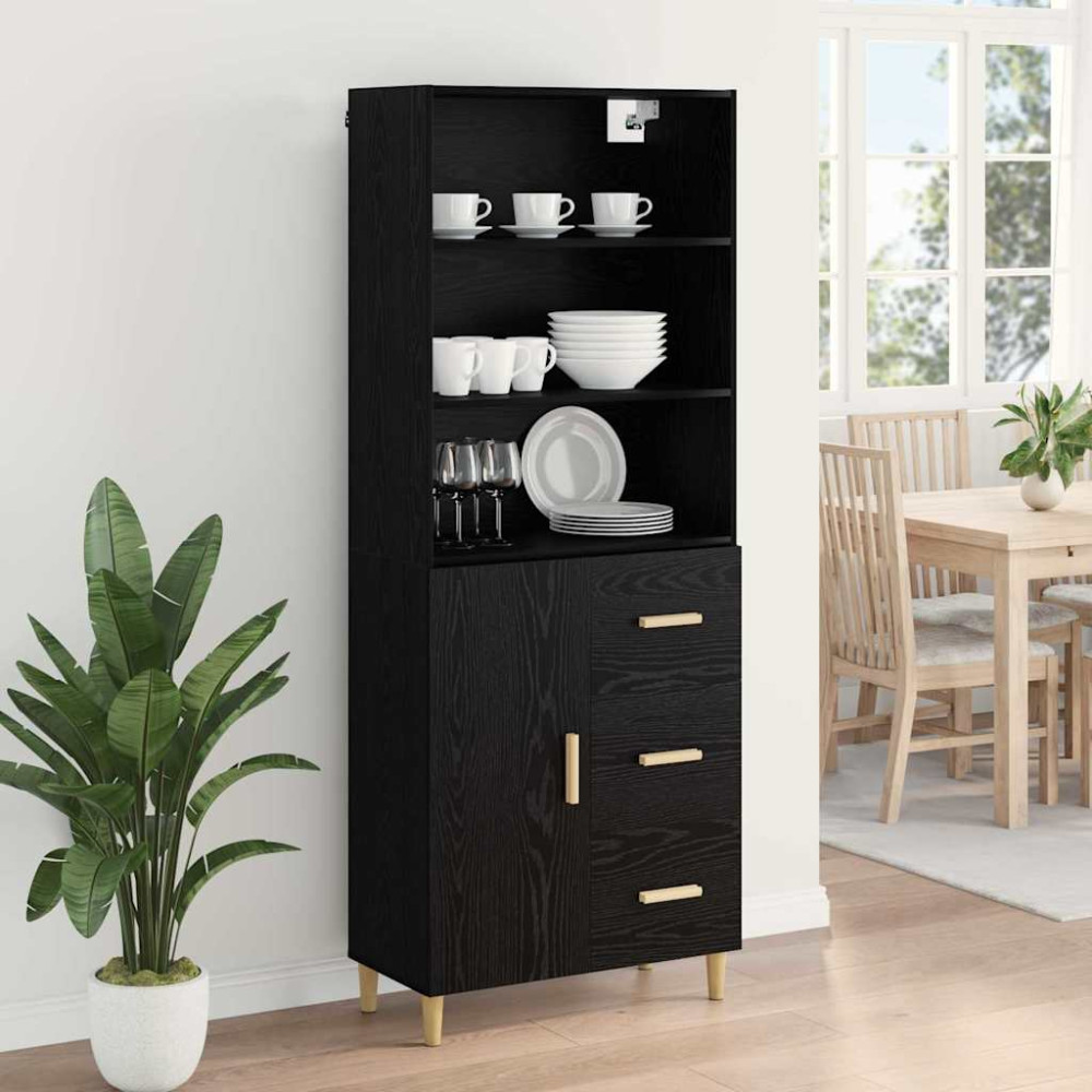 Produktbild för Skåp med låda Svart Ek 69,5 x 32,5 x 180 cm Konstruerat trä