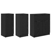 Produktbild för Sideboard med låda 3 pcs Svart ek Konstruerat trä