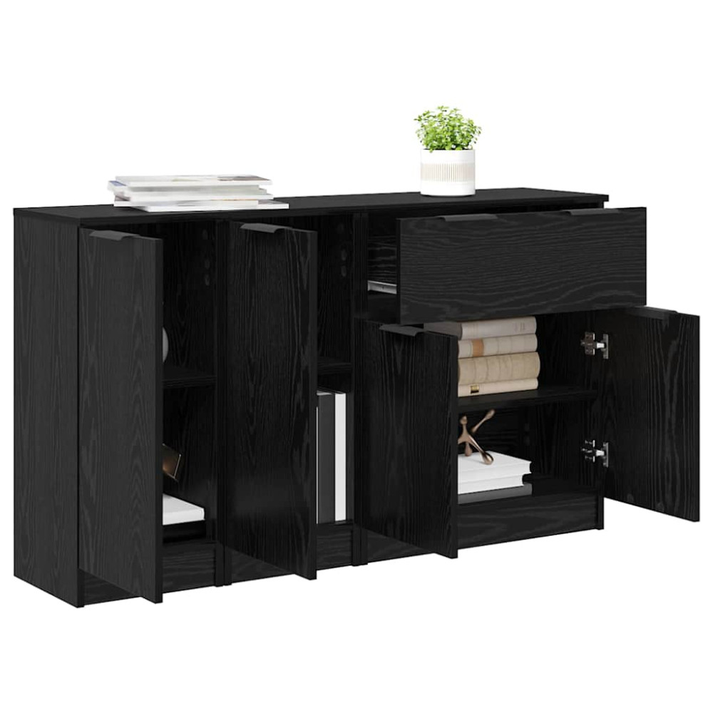 Produktbild för Sideboard med låda 3 pcs Svart ek Konstruerat trä