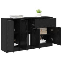 Produktbild för Sideboard med låda 3 pcs Svart ek Konstruerat trä
