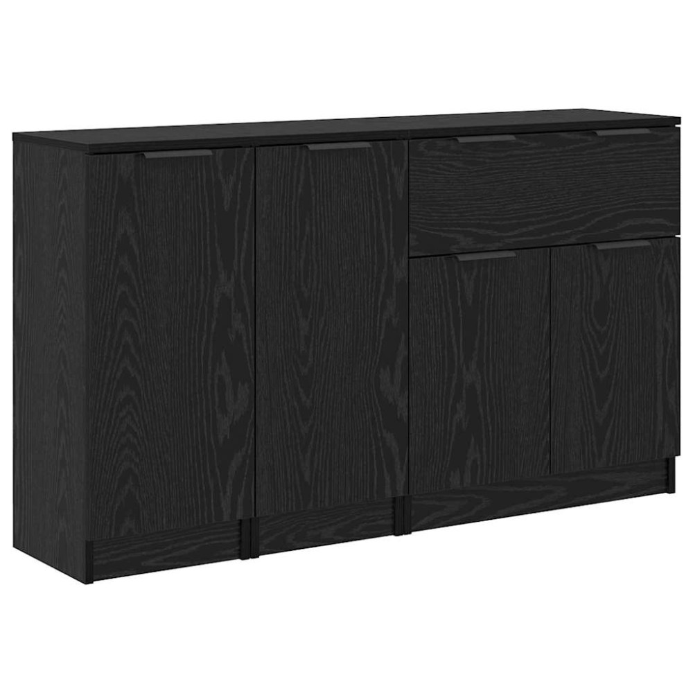 Produktbild för Sideboard med låda 3 pcs Svart ek Konstruerat trä