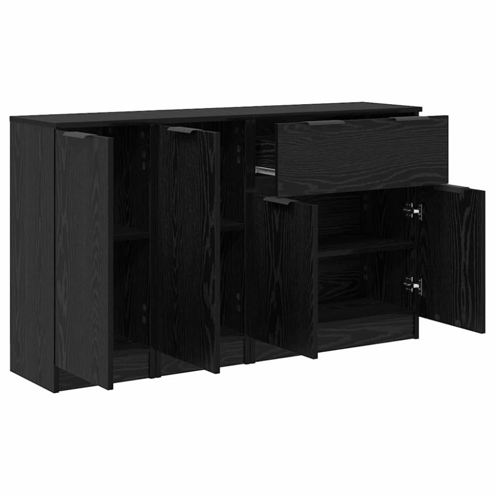 Produktbild för Sideboard med låda 3 pcs Svart ek Konstruerat trä