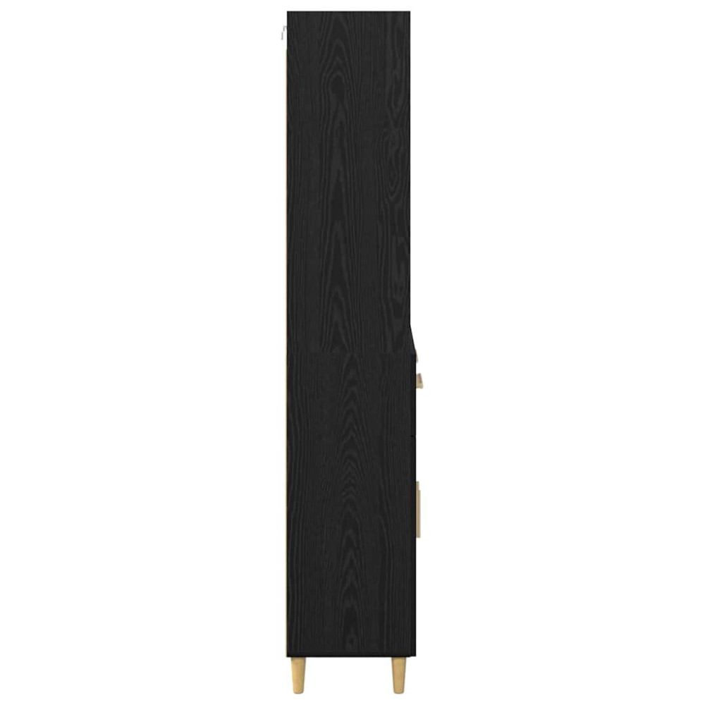 Produktbild för Skåp med låda Svart Ek 69,5 x 32,5 x 180 cm Konstruerat trä