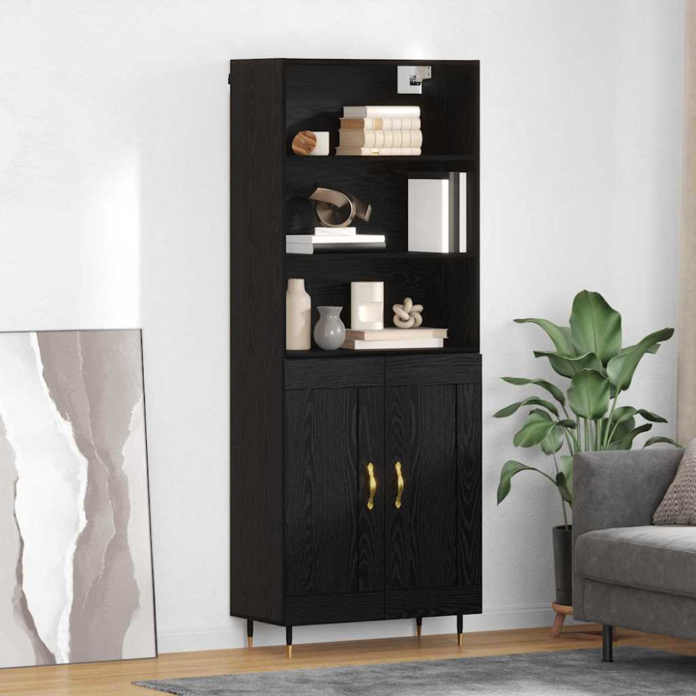 Produktbild för Skåp Svart ek 69,5 x 34 x 180 cm Konstruerat trä