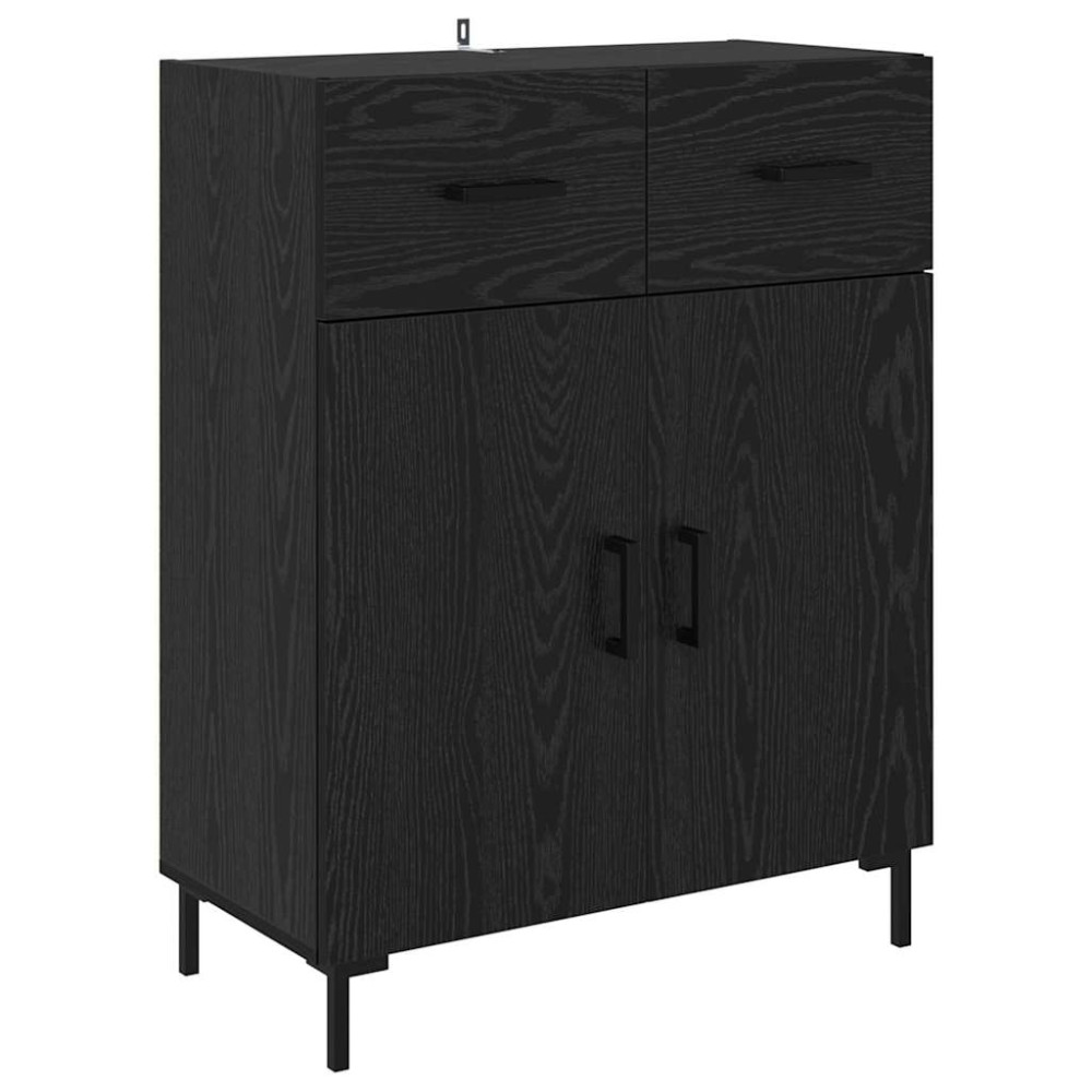 Produktbild för Skåp med låda Svart Ek 69,5 x 34 x 180 cm Konstruerat trä