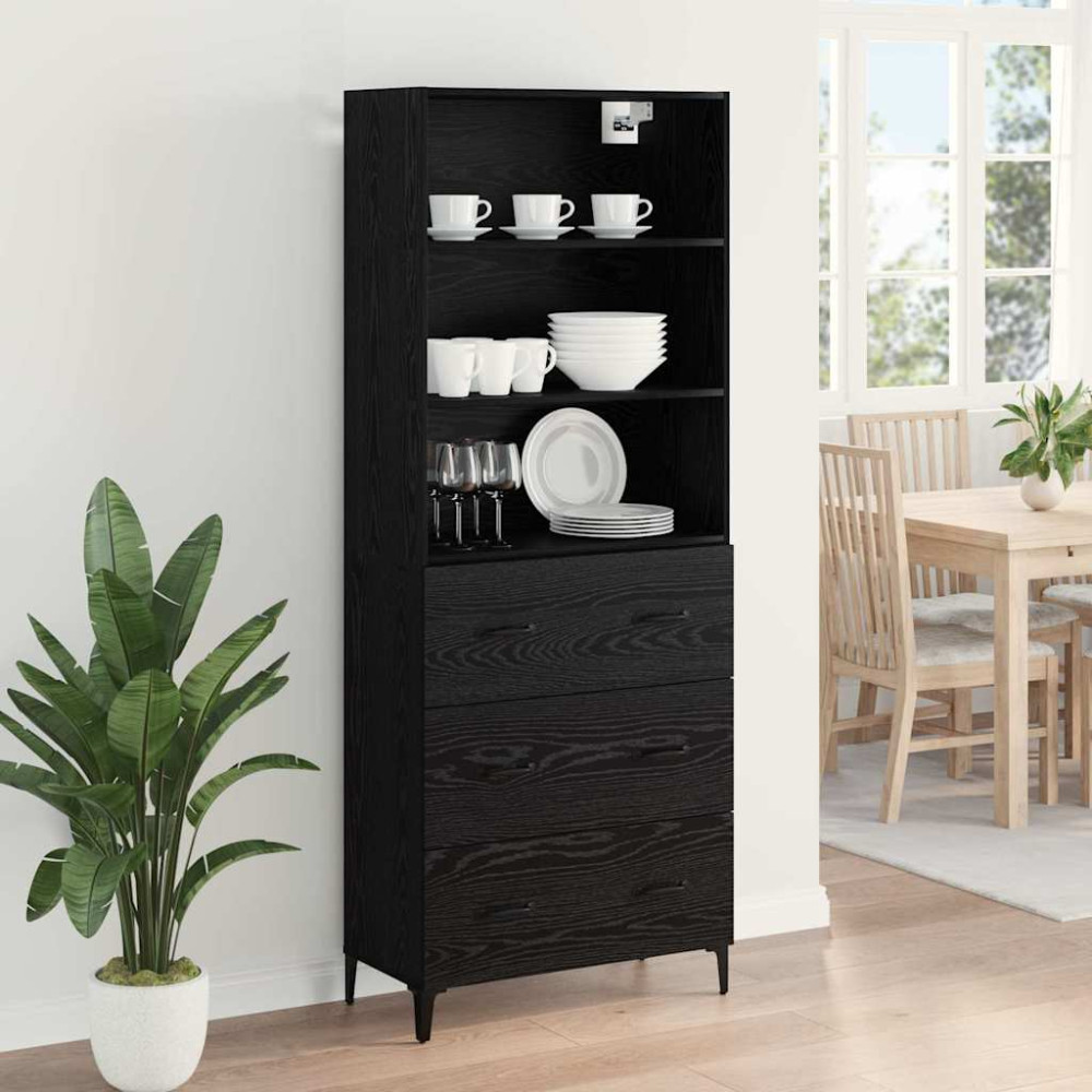 Produktbild för Skåp med låda Svart Ek 69,5 x 34 x 180 cm Konstruerat trä