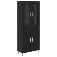 Produktbild för Skåp Svart Ek 69,5 x 34 x 180 cm Konstruerat trä och glas