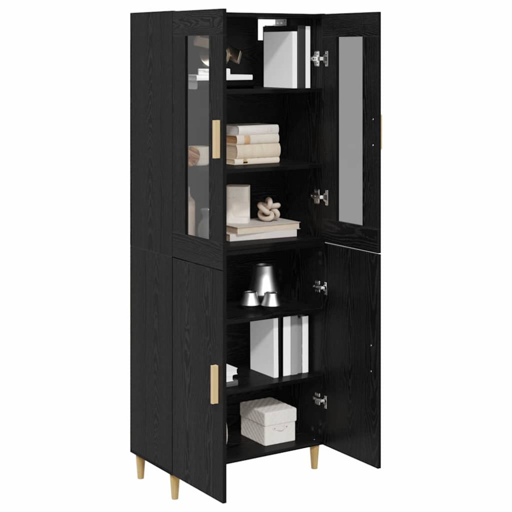 Produktbild för Skåp Svart Ek 69,5 x 34 x 180 cm Konstruerat trä och glas