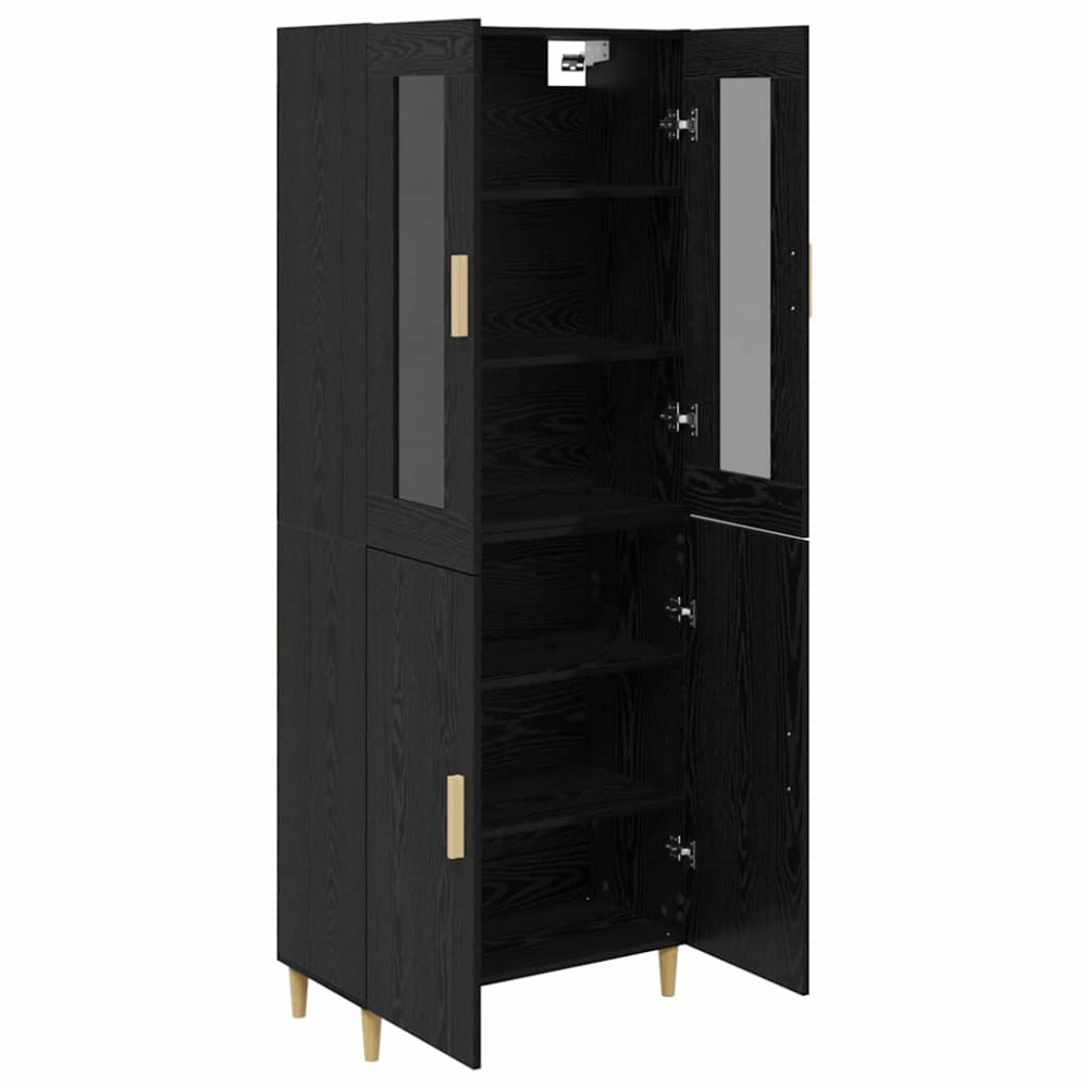 Produktbild för Skåp Svart Ek 69,5 x 34 x 180 cm Konstruerat trä och glas