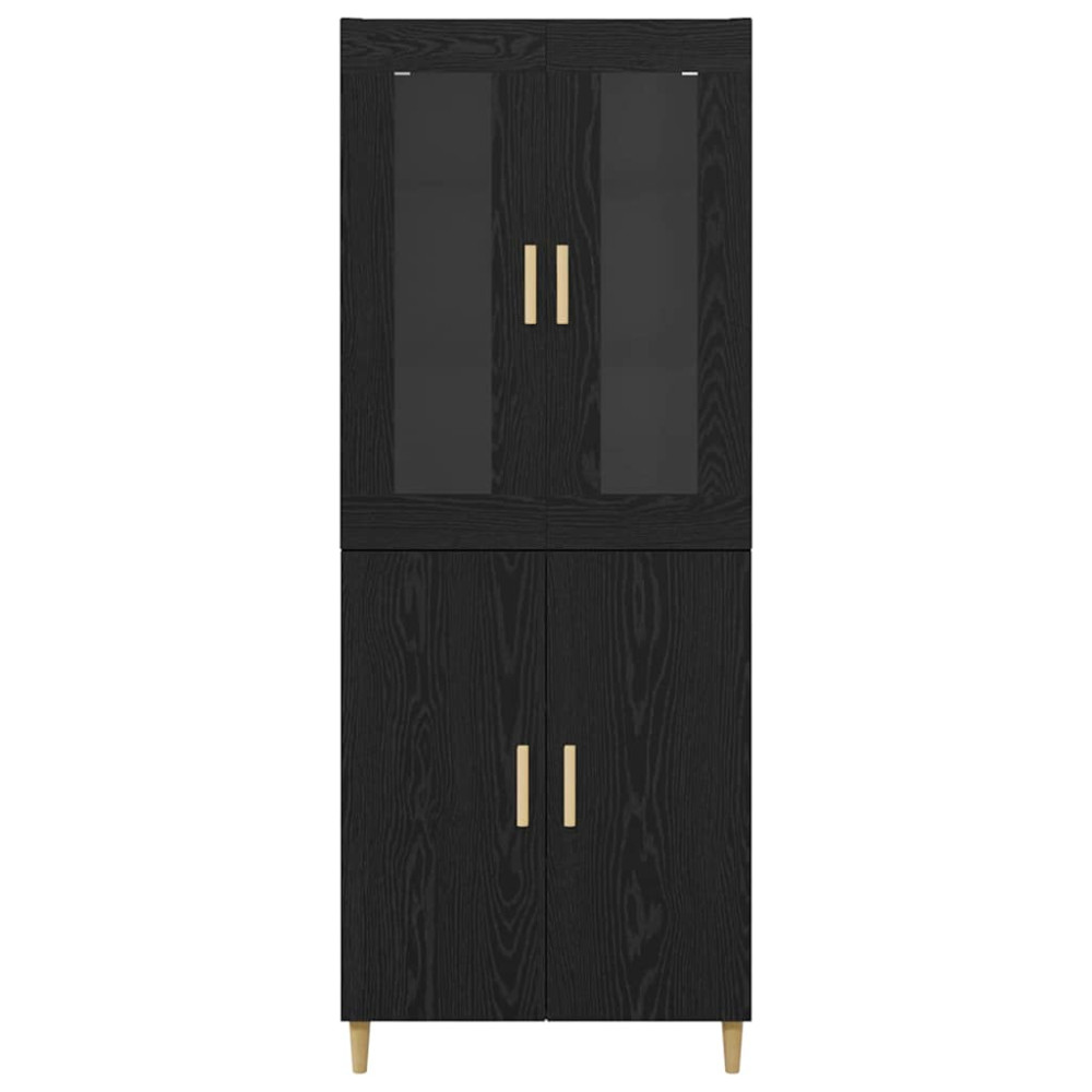 Produktbild för Skåp Svart Ek 69,5 x 34 x 180 cm Konstruerat trä och glas