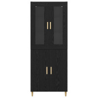 Produktbild för Skåp Svart Ek 69,5 x 34 x 180 cm Konstruerat trä och glas