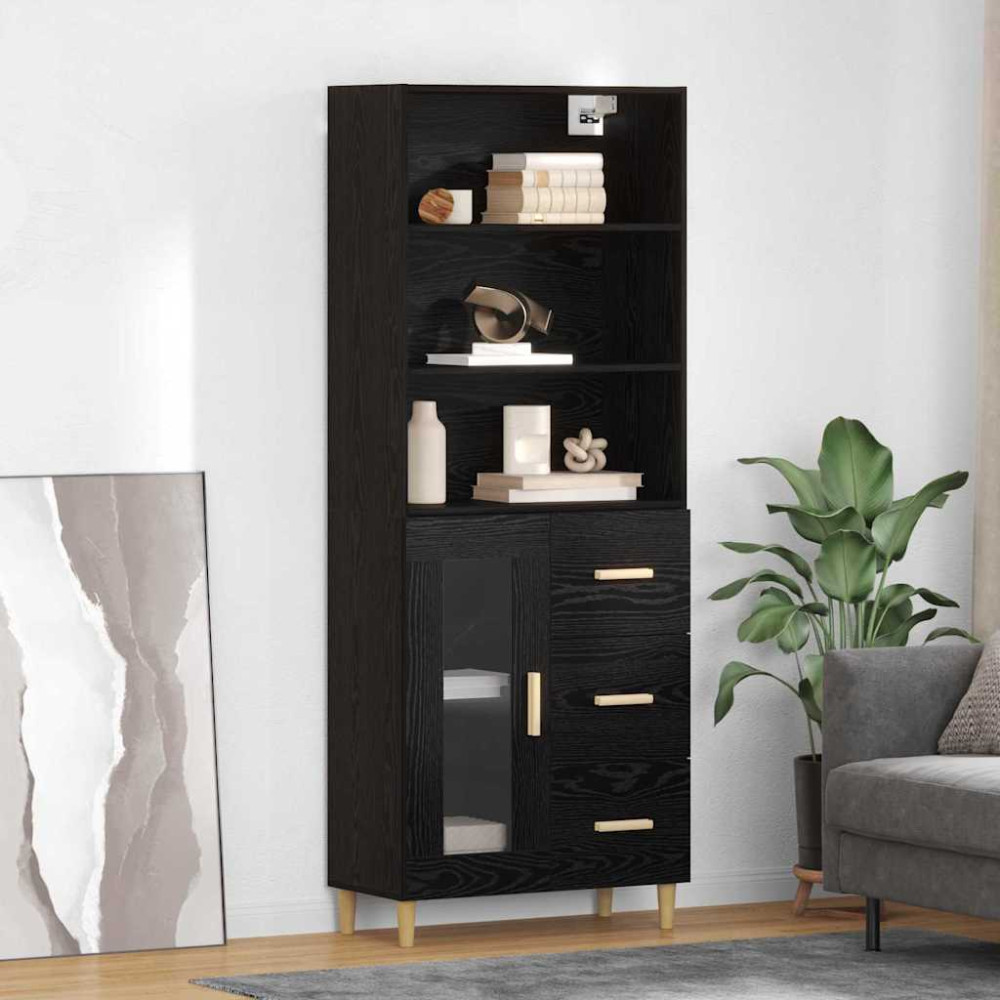 Produktbild för Skåp med låda Svart Ek 69,5 x 32,5 x 180 cm Konstruerat trä