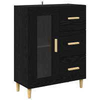 Produktbild för Skåp med låda Svart Ek 69,5 x 32,5 x 180 cm Konstruerat trä