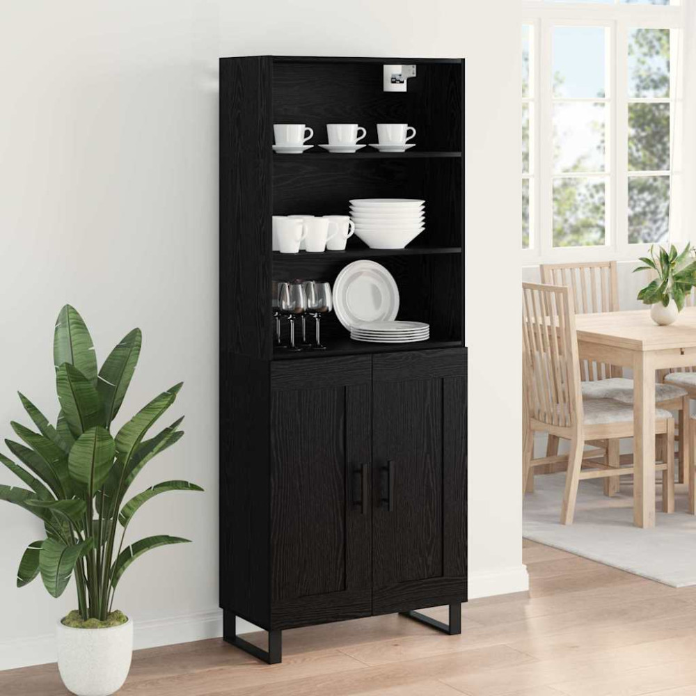 Produktbild för Skåp med låda 2 pcs Svart Ek Konstruerat trä