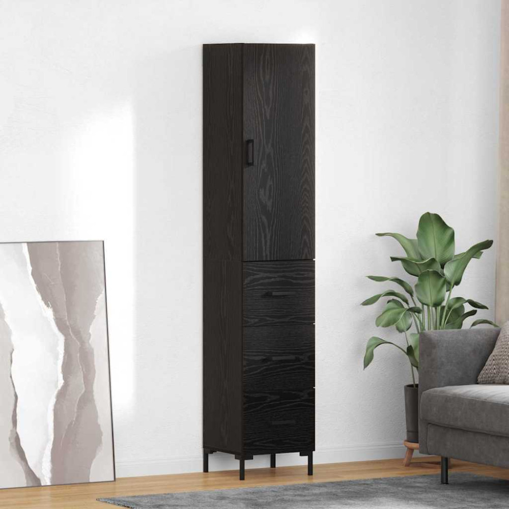 Produktbild för Skåp med låda Svart Ek 34,5 x 34 x 180 cm Konstruerat trä