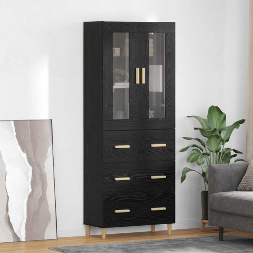 vidaXL Skåp Svart Ek 69,5 x 34 x 180 cm Konstruerat trä och glas