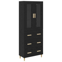 Produktbild för Skåp Svart Ek 69,5 x 34 x 180 cm Konstruerat trä och glas