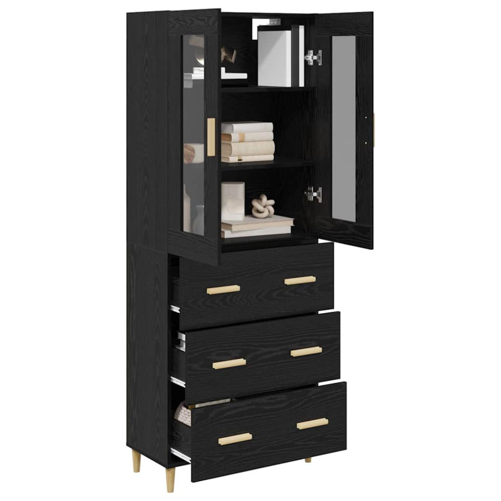 Produktbild för Skåp Svart Ek 69,5 x 34 x 180 cm Konstruerat trä och glas