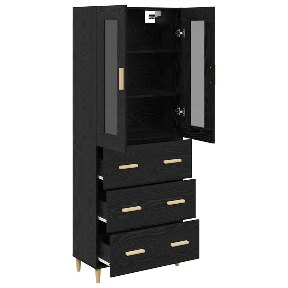 Produktbild för Skåp Svart Ek 69,5 x 34 x 180 cm Konstruerat trä och glas
