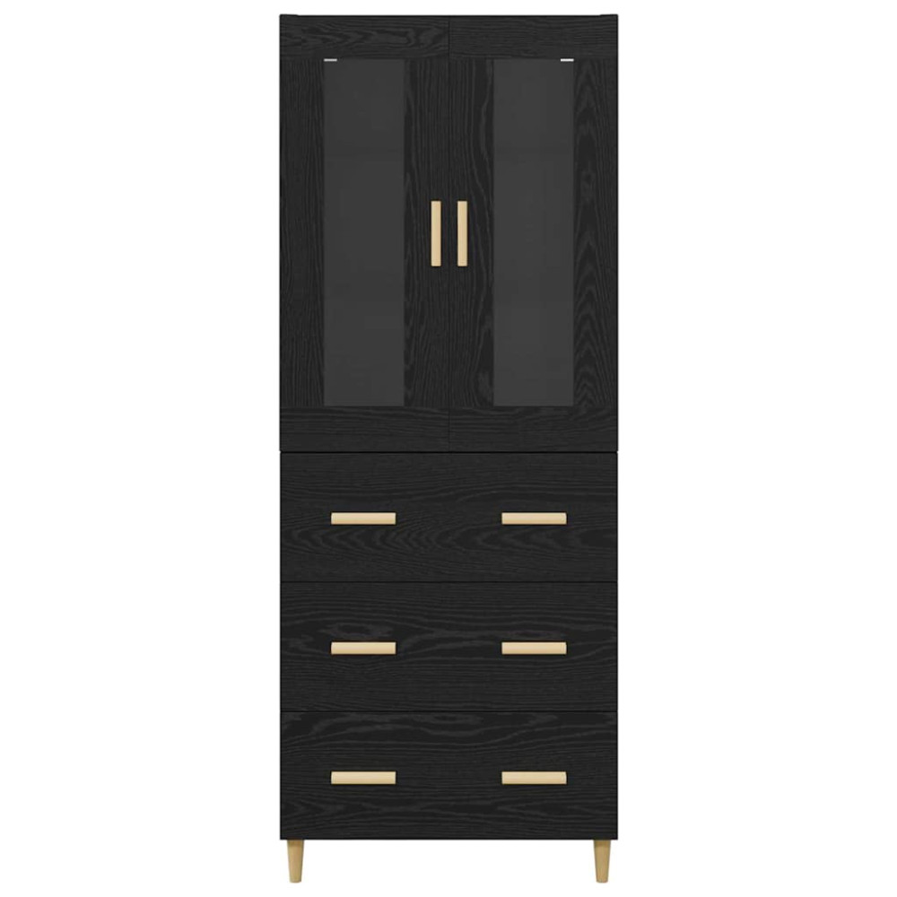 Produktbild för Skåp Svart Ek 69,5 x 34 x 180 cm Konstruerat trä och glas