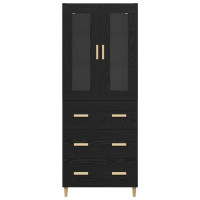 Produktbild för Skåp Svart Ek 69,5 x 34 x 180 cm Konstruerat trä och glas