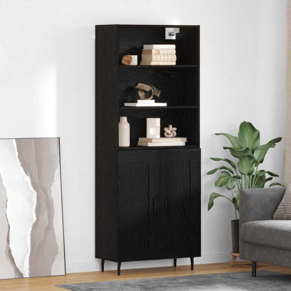 Produktbild för Skåp Svart Ek 69,5 x 34 x 180 cm Konstruerat trä och glas