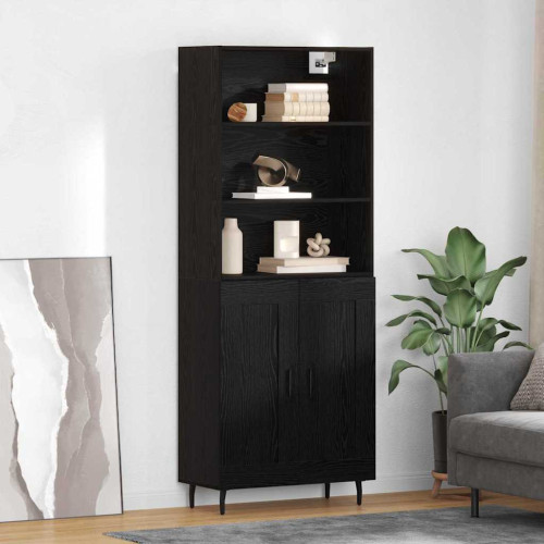 vidaXL Skåp Svart Ek 69,5 x 34 x 180 cm Konstruerat trä och glas