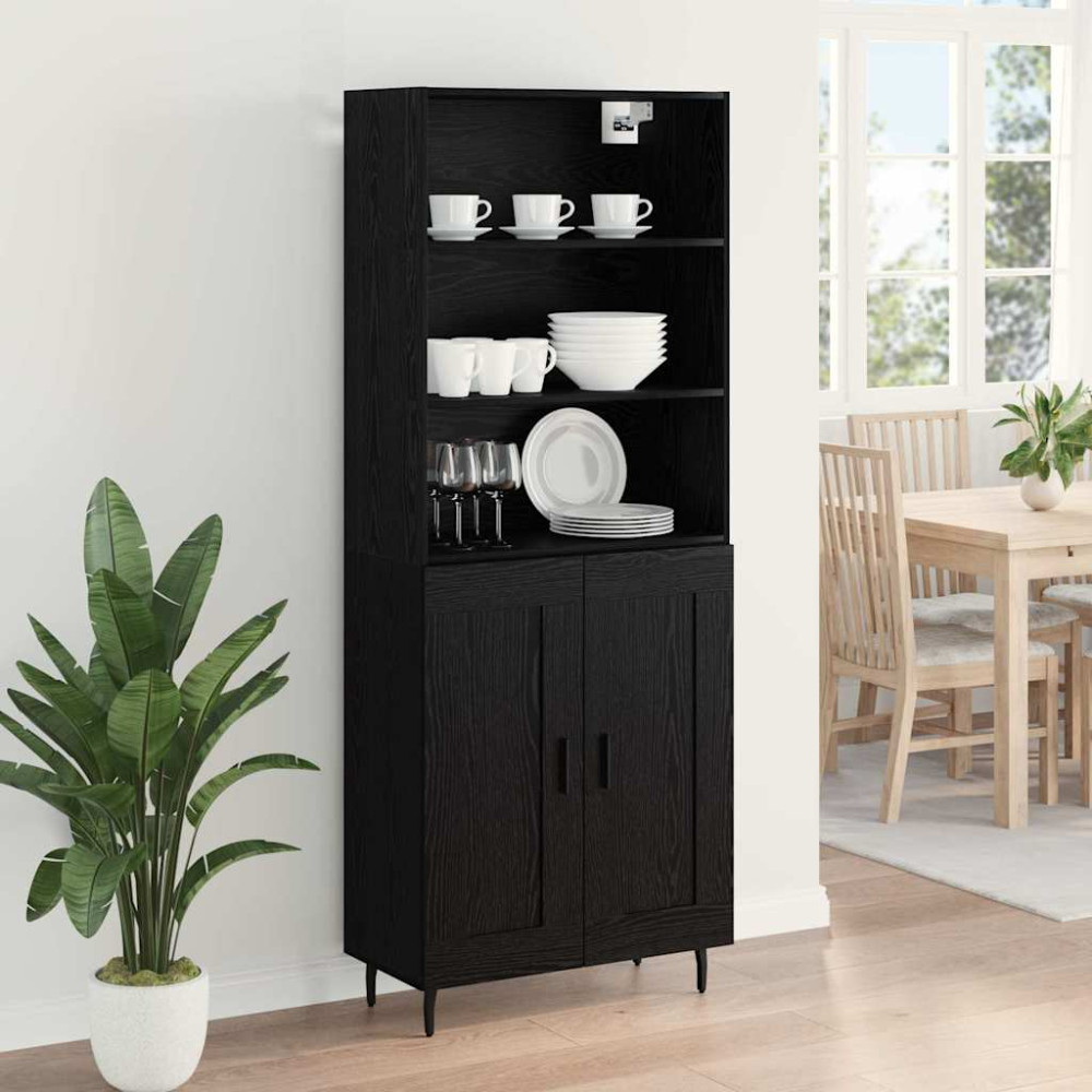Produktbild för Skåp Svart Ek 69,5 x 34 x 180 cm Konstruerat trä och glas