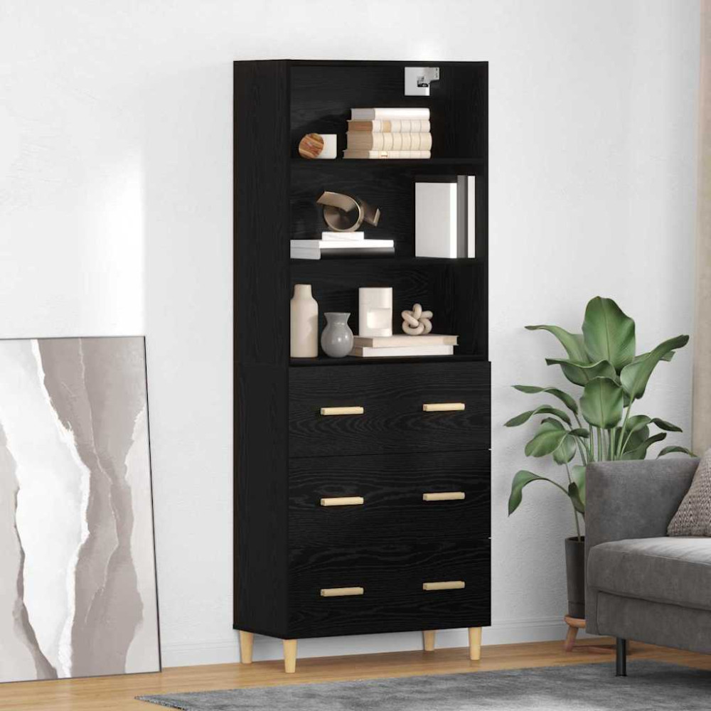 Produktbild för Skåp med låda Svart Ek 69,5 x 32,5 x 180 cm Konstruerat trä
