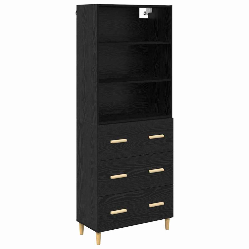 Produktbild för Skåp med låda Svart Ek 69,5 x 32,5 x 180 cm Konstruerat trä