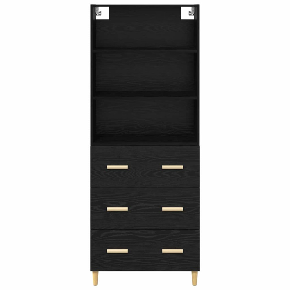 Produktbild för Skåp med låda Svart Ek 69,5 x 32,5 x 180 cm Konstruerat trä