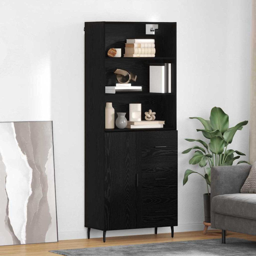 Produktbild för Skåp Svart Ek 69,5 x 34 x 180 cm Konstruerat trä och glas