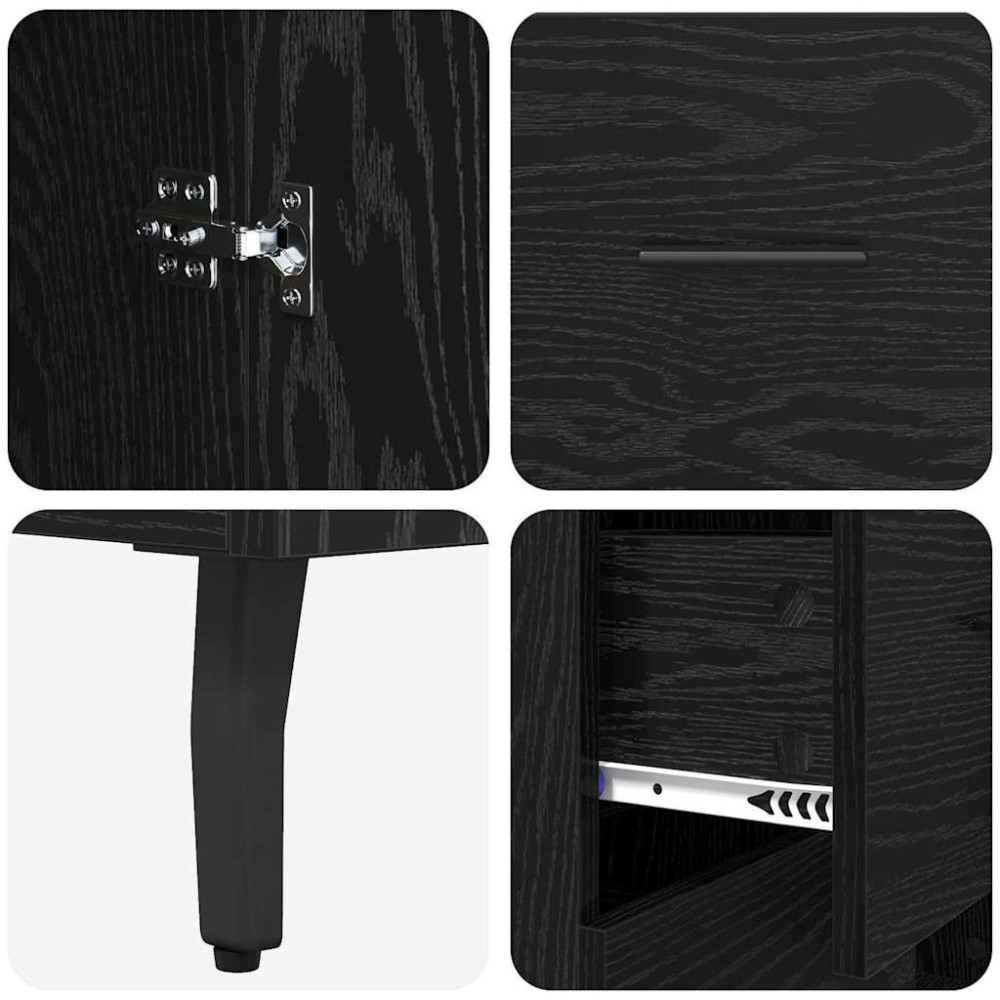Produktbild för Skåp Svart Ek 69,5 x 34 x 180 cm Konstruerat trä och glas