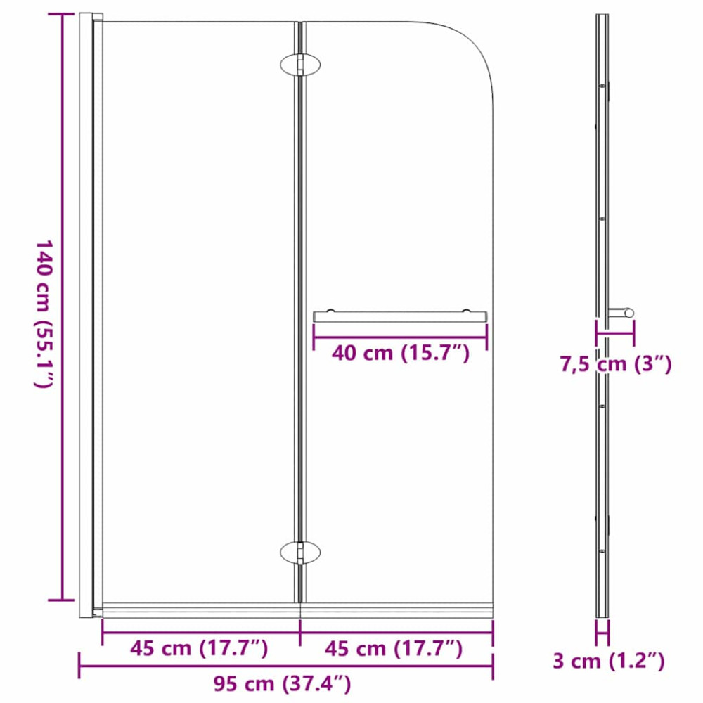 Produktbild för Duschavskärmning Svart 120 x 140 cm ESG-glas och aluminium