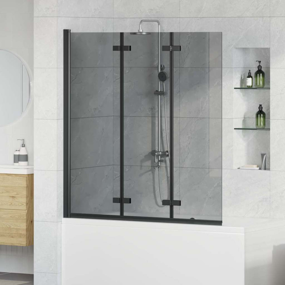 Produktbild för Duschavskärmning Svart 130 x 138 cm ESG-glas och aluminium