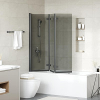 Produktbild för Duschavskärmning Svart 130 x 138 cm ESG-glas och aluminium