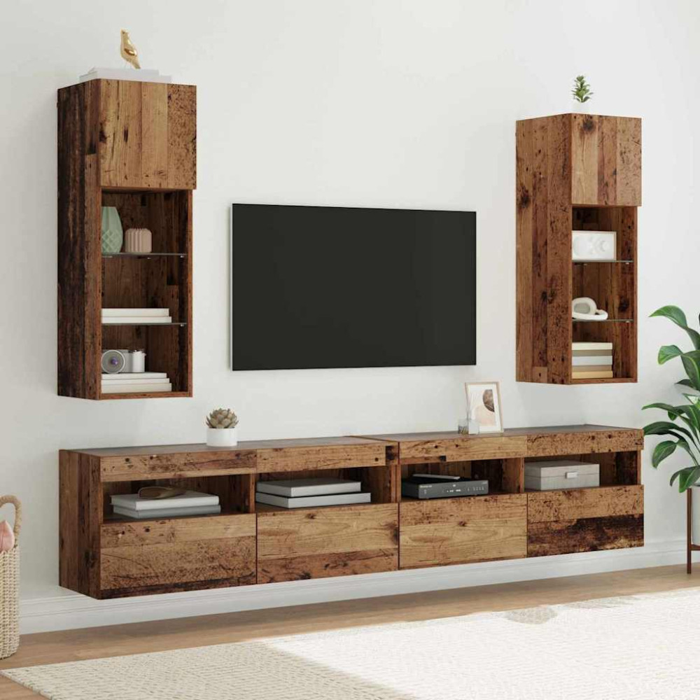 Produktbild för Väggmonterade TV-skåp 2 pcs Gammalt trä 30,5 x 30 x 90 cm