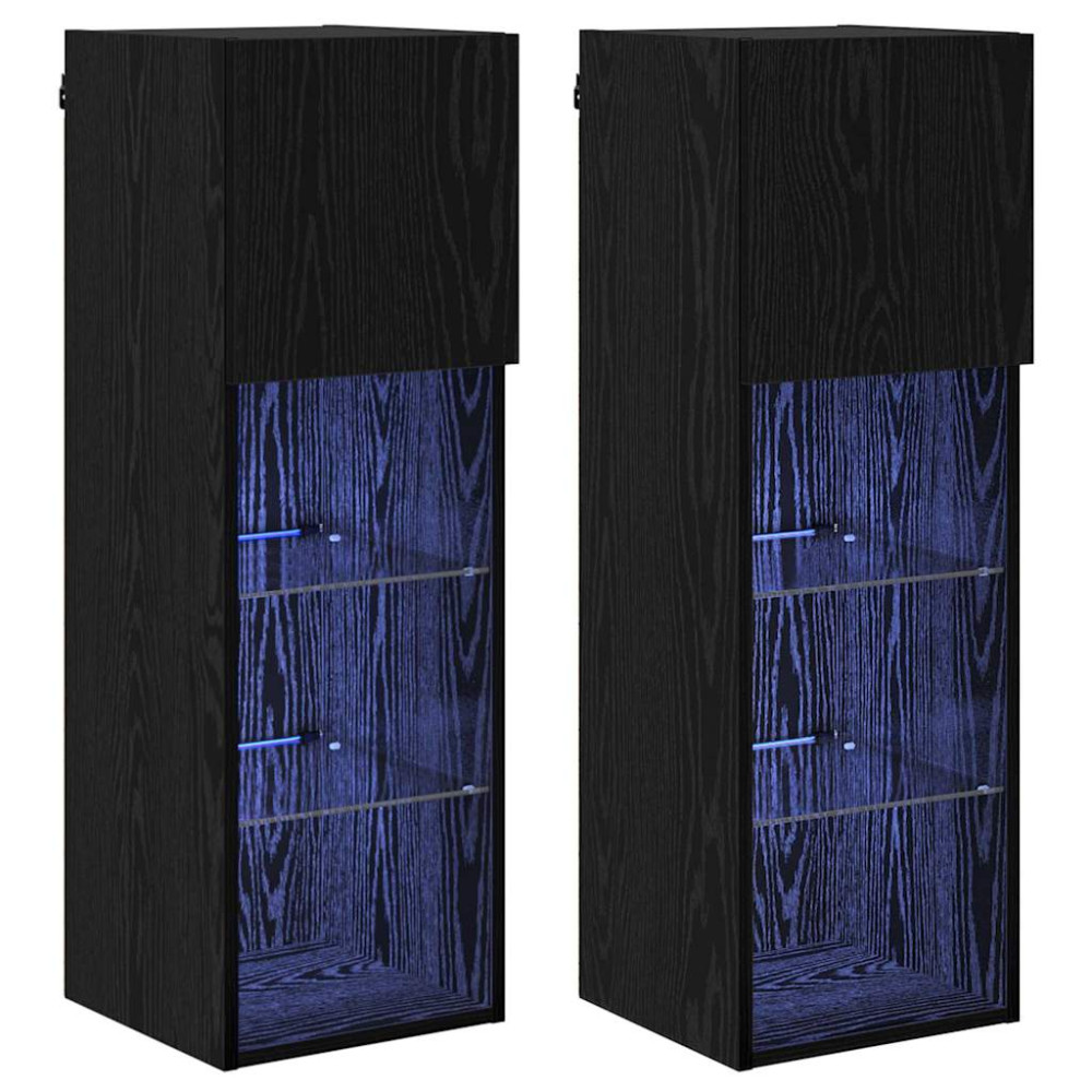 Produktbild för Väggmonterade TV-skåp med LED 2 pcs Svart Ek 30,5 x 30 x 90 cm