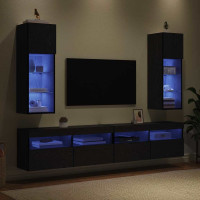 Produktbild för Väggmonterade TV-skåp med LED 2 pcs Svart Ek 30,5 x 30 x 90 cm