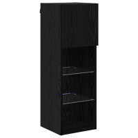 Produktbild för Väggmonterade TV-skåp med LED 2 pcs Svart Ek 30,5 x 30 x 90 cm