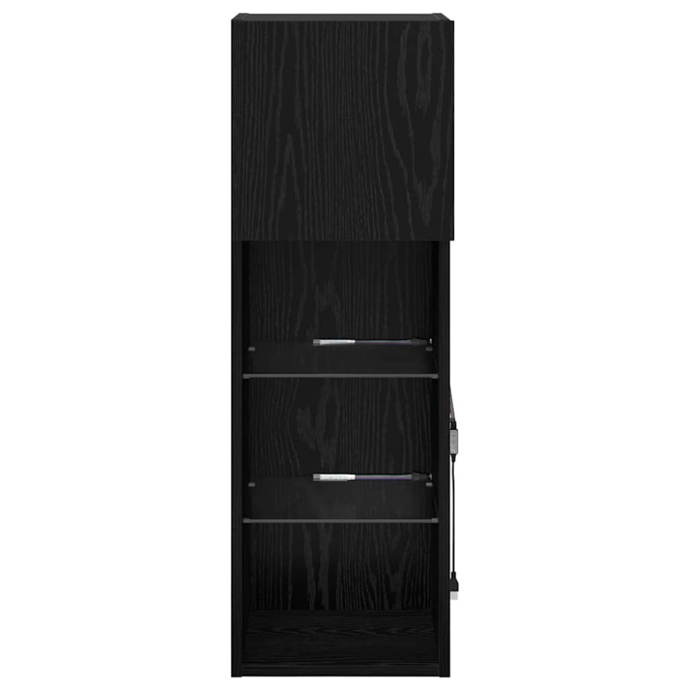 Produktbild för Väggmonterade TV-skåp med LED 2 pcs Svart Ek 30,5 x 30 x 90 cm