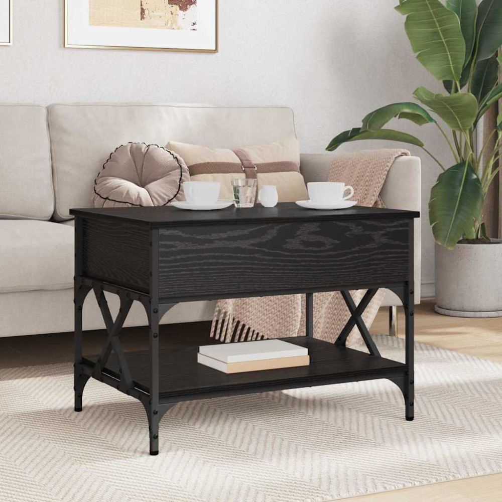 Produktbild för Kaffeebord Svart Ek 70x50x50cm Konstruerat trä