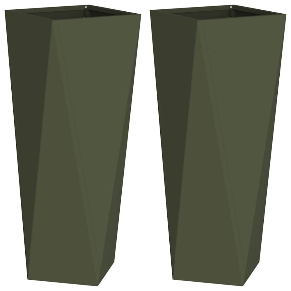 Produktbild för Planteringskärl 2 pcs Olivgrön 30 x 30 x 75 cm Stål
