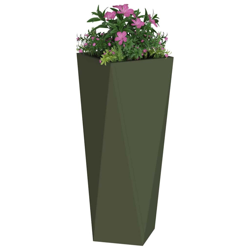 Produktbild för Planteringskärl 2 pcs Olivgrön 30 x 30 x 75 cm Stål