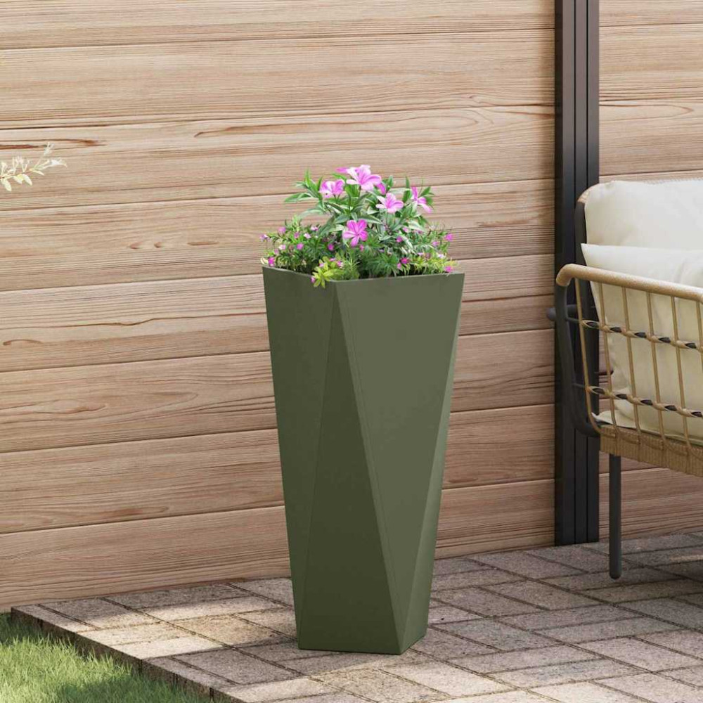Produktbild för Planteringskärl 2 pcs Olivgrön 30 x 30 x 75 cm Stål
