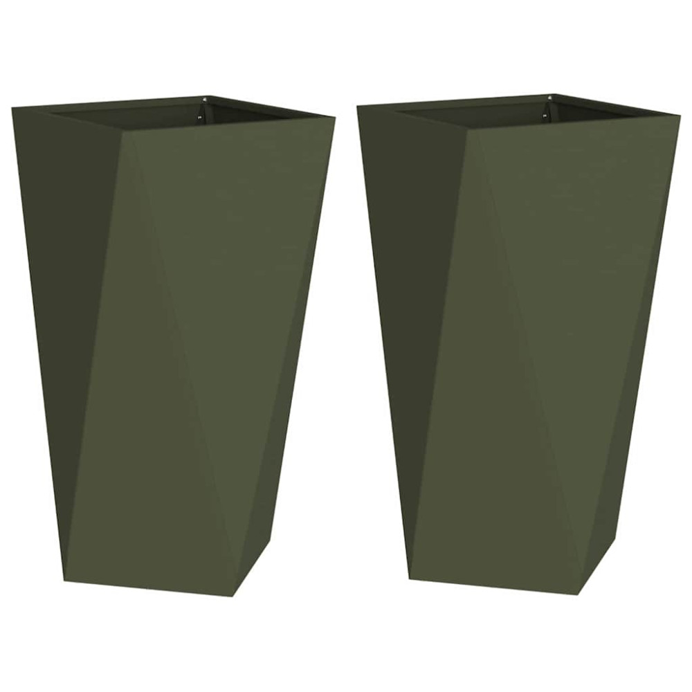 Produktbild för Planteringskärl 2 pcs Olivgrön 40 x 40 x 75 cm Stål