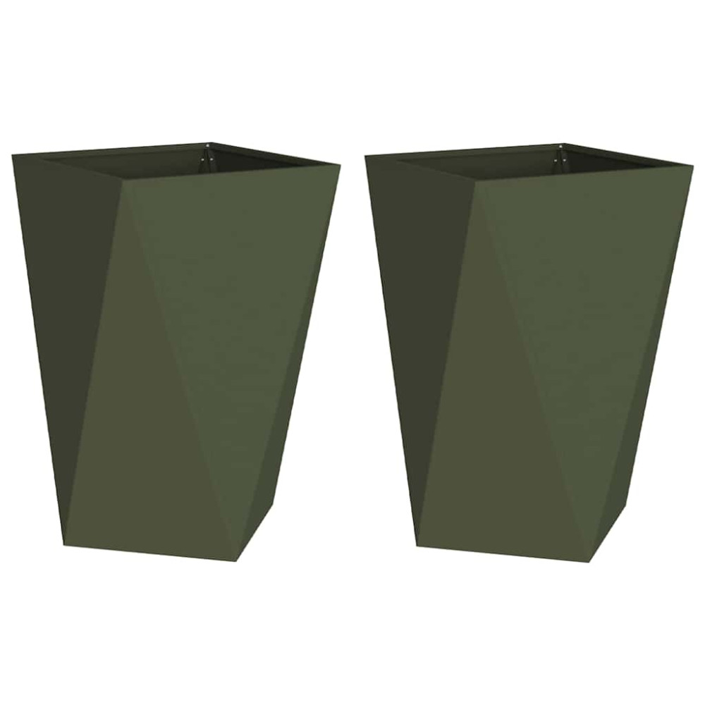 Produktbild för Planteringskärl 2 pcs Olivgrön 50 x 50 x 75 cm Stål